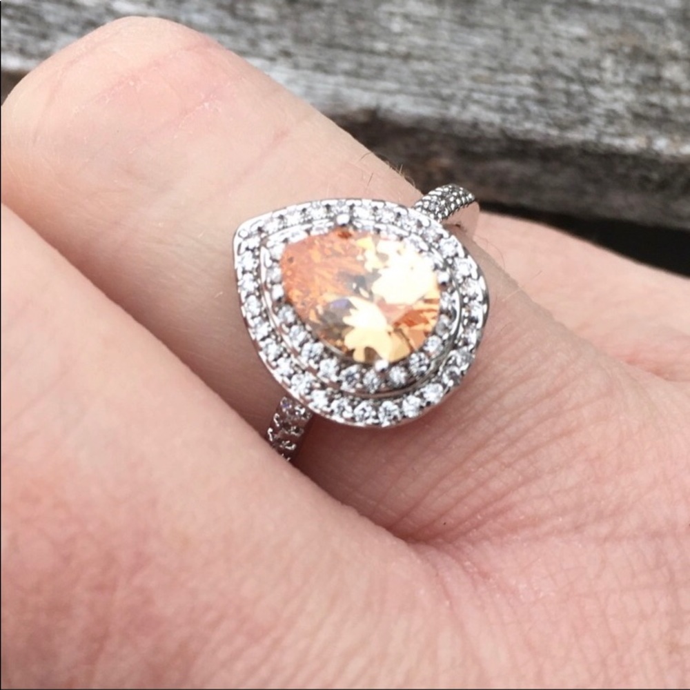- Peach Topaz Pear Silver Ring SZ 7.5! NEW!